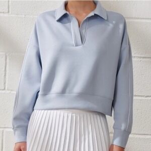 YPB Abercrombie & Fitch Women's Large Blue neoKNIT Polo Sweatshirt Pullover